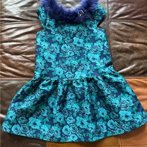Janie and Jack Navy Dress with Purple Fur Collar